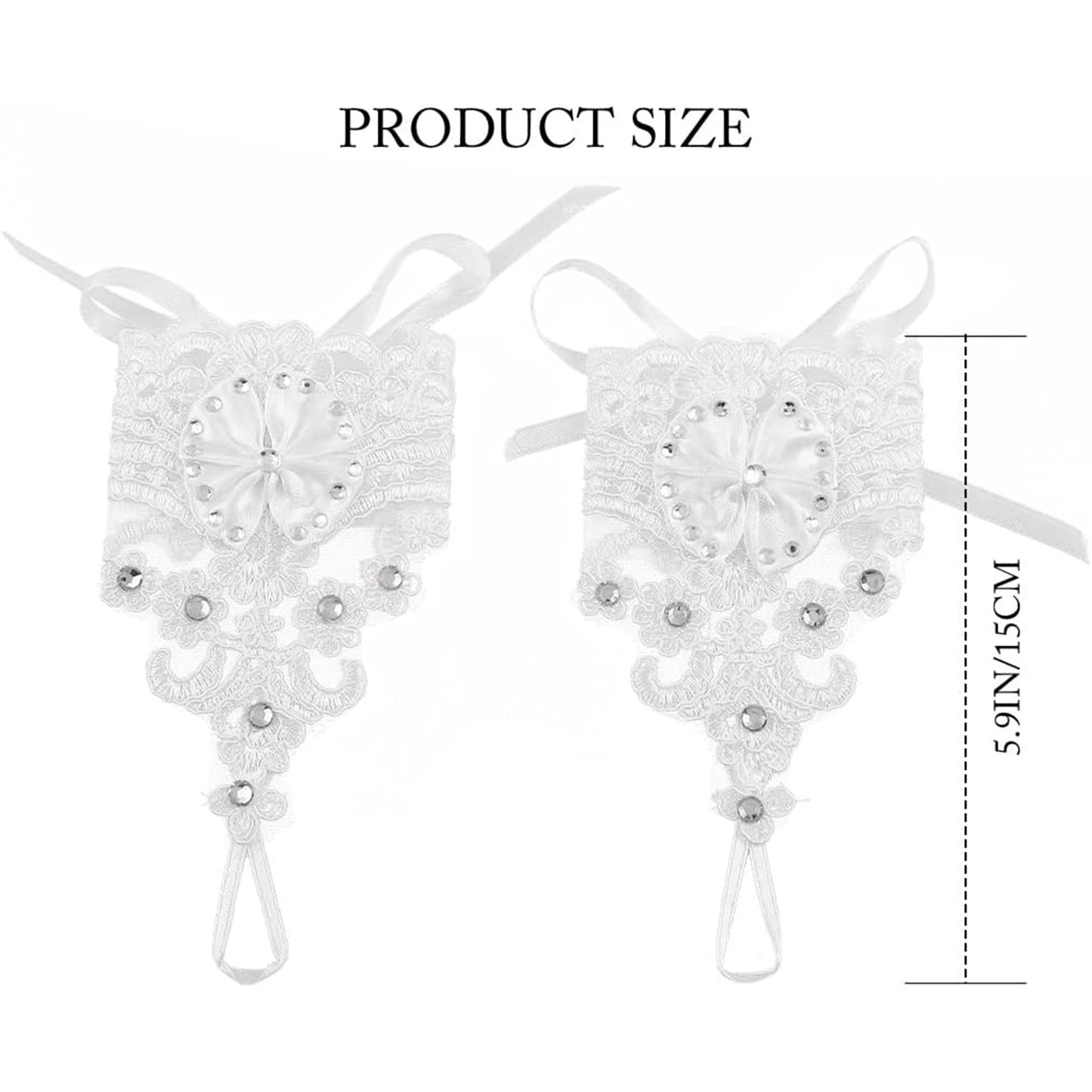Rhinestone Bow Embroidery Lace Fingerless Wedding Gloves WG137 (4pc)
