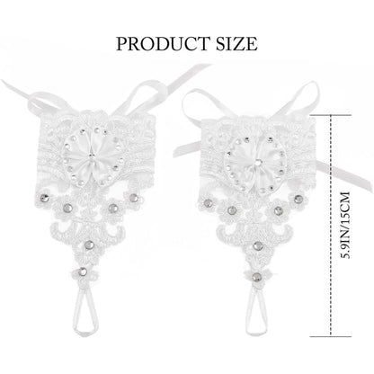 Rhinestone Bow Embroidery Lace Fingerless Wedding Gloves WG137 (4pc)