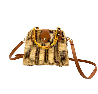 Rattan Beach Tote Shoulder Bag With Bamboo Handle BG4225-12. (1pc)