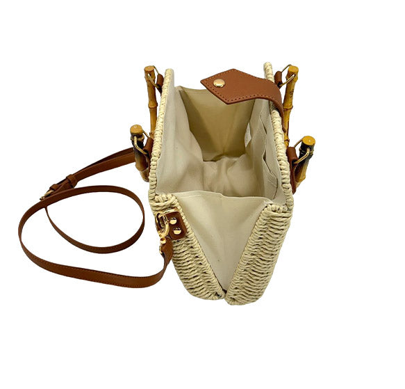 Rattan Beach Tote Shoulder Bag With Bamboo Handle BG4225-12. (1pc)