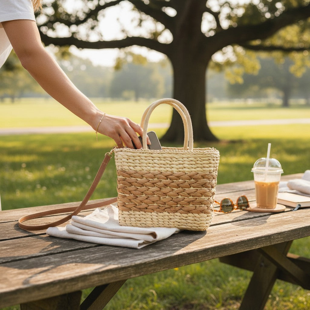 Rattan Beach Tote Shoulder Bag BG4225-1.... (2pc)