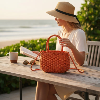 Rattan Beach Tote Shoulder Bag With Scarf BG4225-4n (2pc)