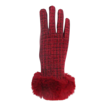 Women's Fur Check Pattern Touch Screen Gloves GL184 (12PAIR)