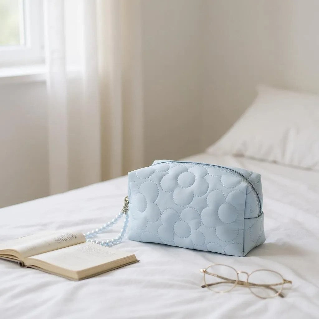 Solid Color Quilted Fabric Makeup Pouch JB5526-5 (12PC)