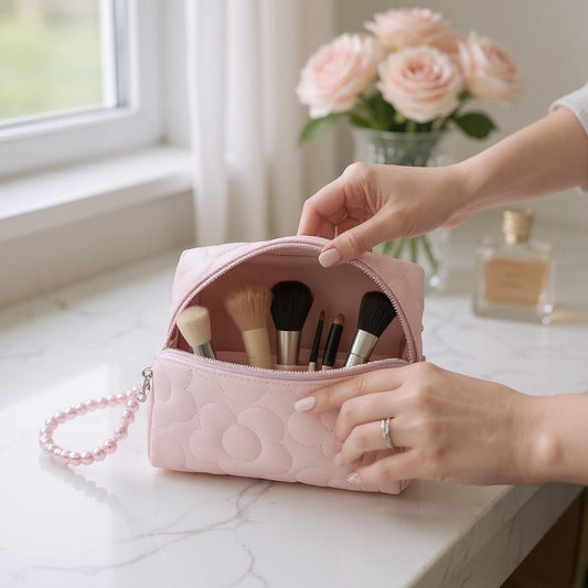 Solid Color Quilted Fabric Makeup Pouch JB5526-5.. (12PC)