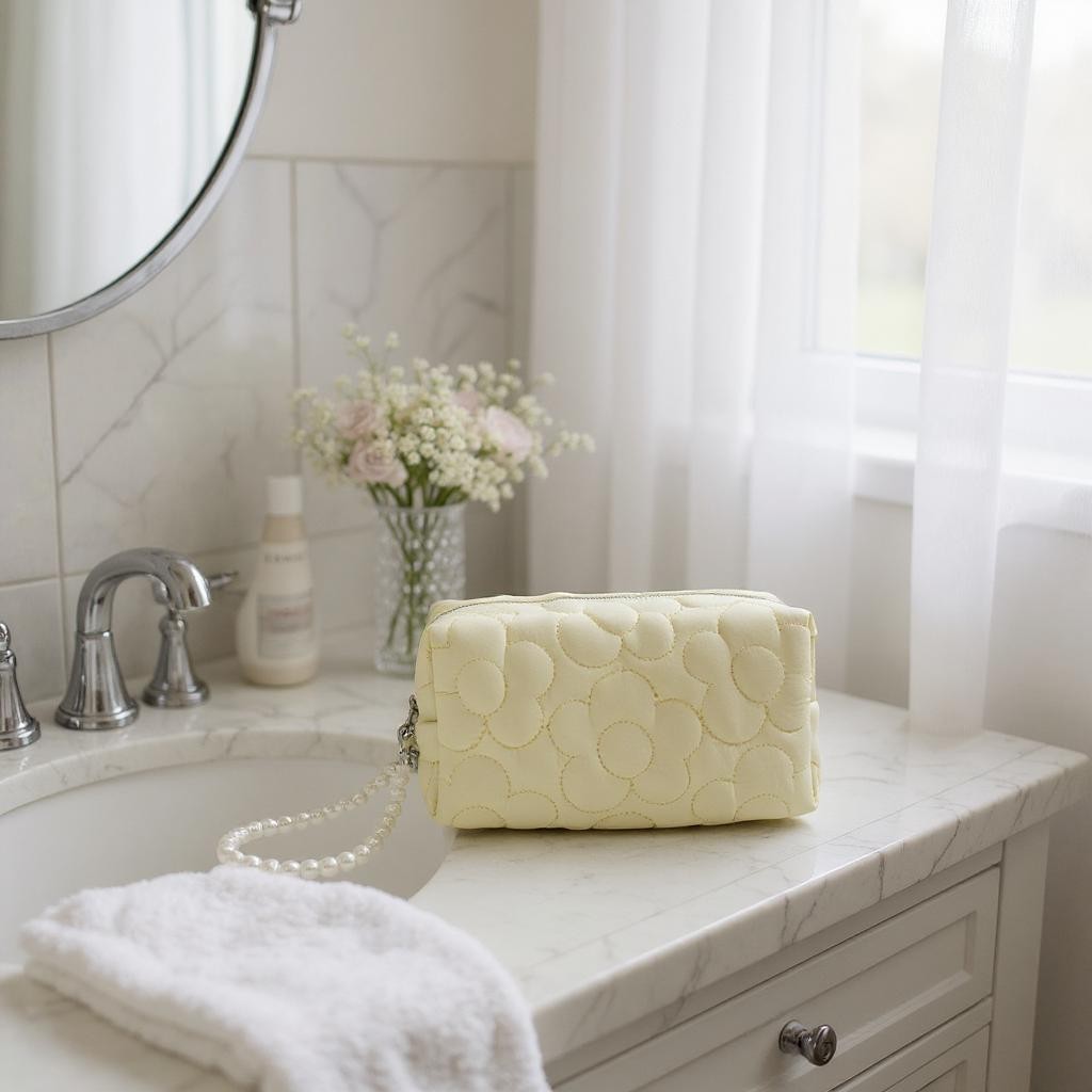 Solid Color Quilted Fabric Makeup Pouch JB5526-5 (12PC)