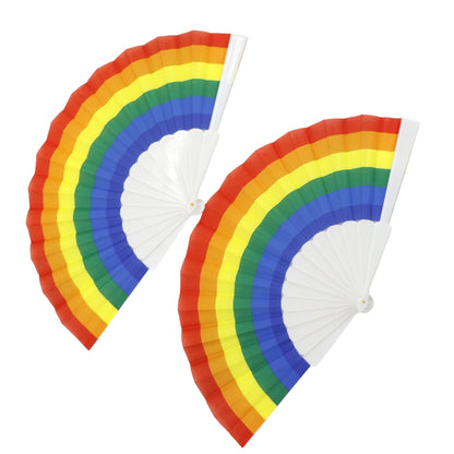 Rainbow Pride White Frame Hand Held Folding Fan FS057! (12PC)