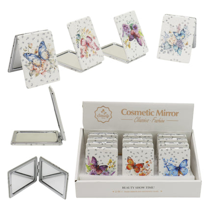 Butterfly Floral Rectangular Glitter Compact Makeup Mirror JM6423-16 (12PC)