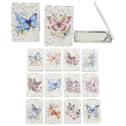 Butterfly Floral Rectangular Glitter Compact Makeup Mirror JM6423-16 (12PC)