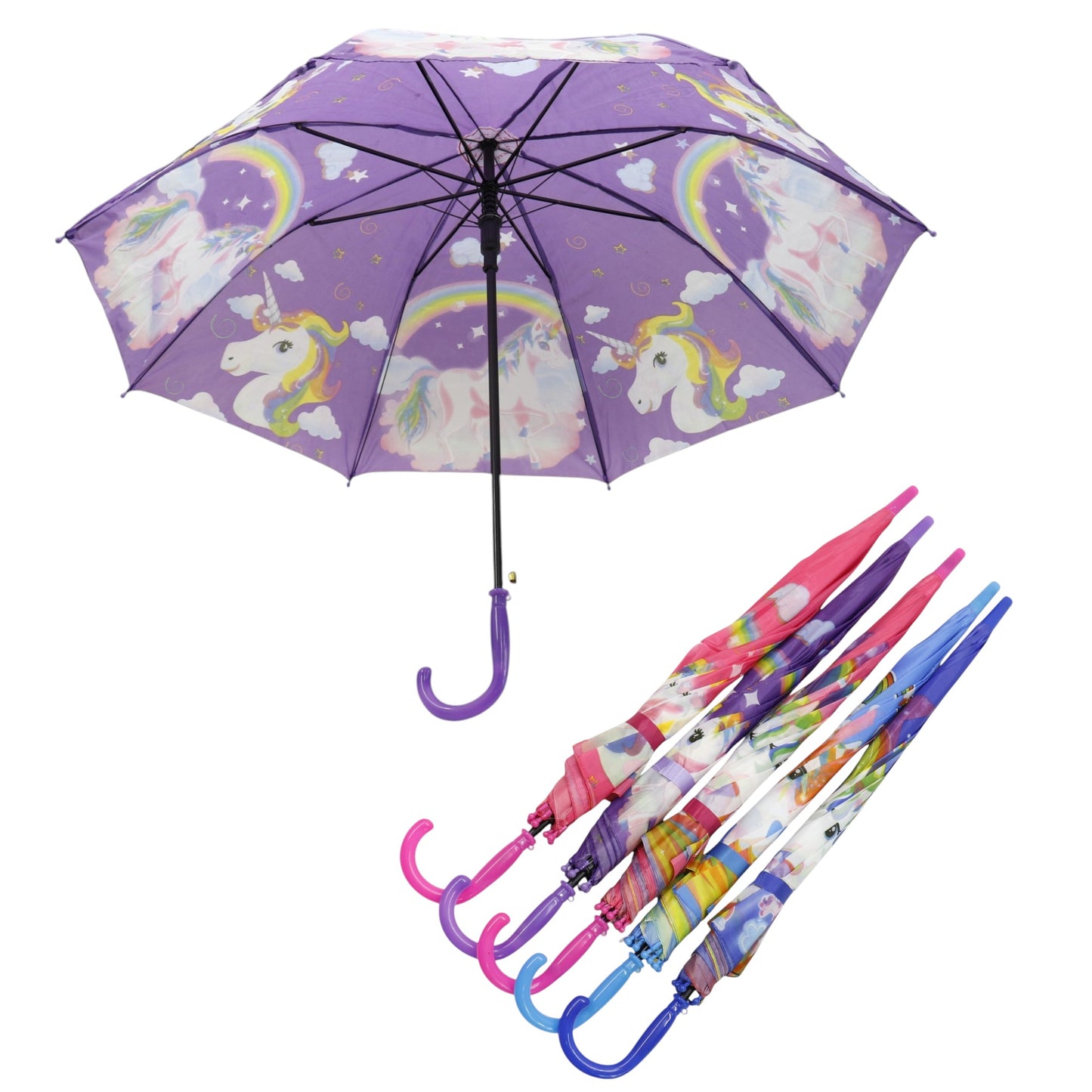 Kids Unicorn Print Plastic Auto Open Fold Umbrella UM3623 (12pc)