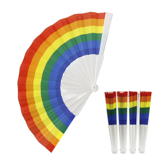 Rainbow Pride White Frame Hand Held Folding Fan FS057(12PC)