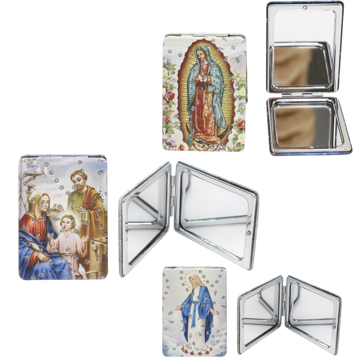 Religious Rectangular Glitter Compact Makeup Mirror JM6423-2 (12PC)