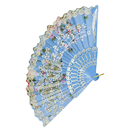Gold Glitter Floral Colorful Hand Held Folding Fan JF6423-10 (12PC)