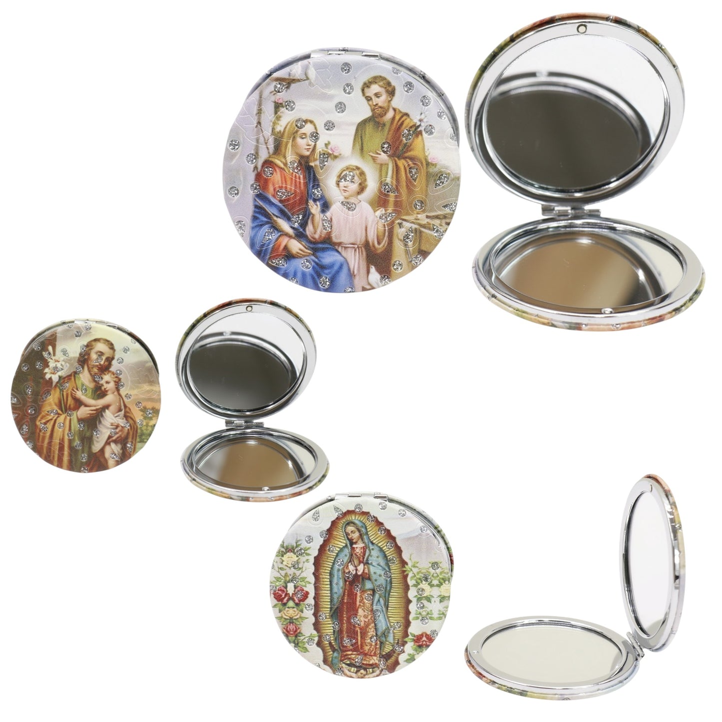 Religious Glitter Circular Compact Makeup Mirror JM6423-1 (12PC)