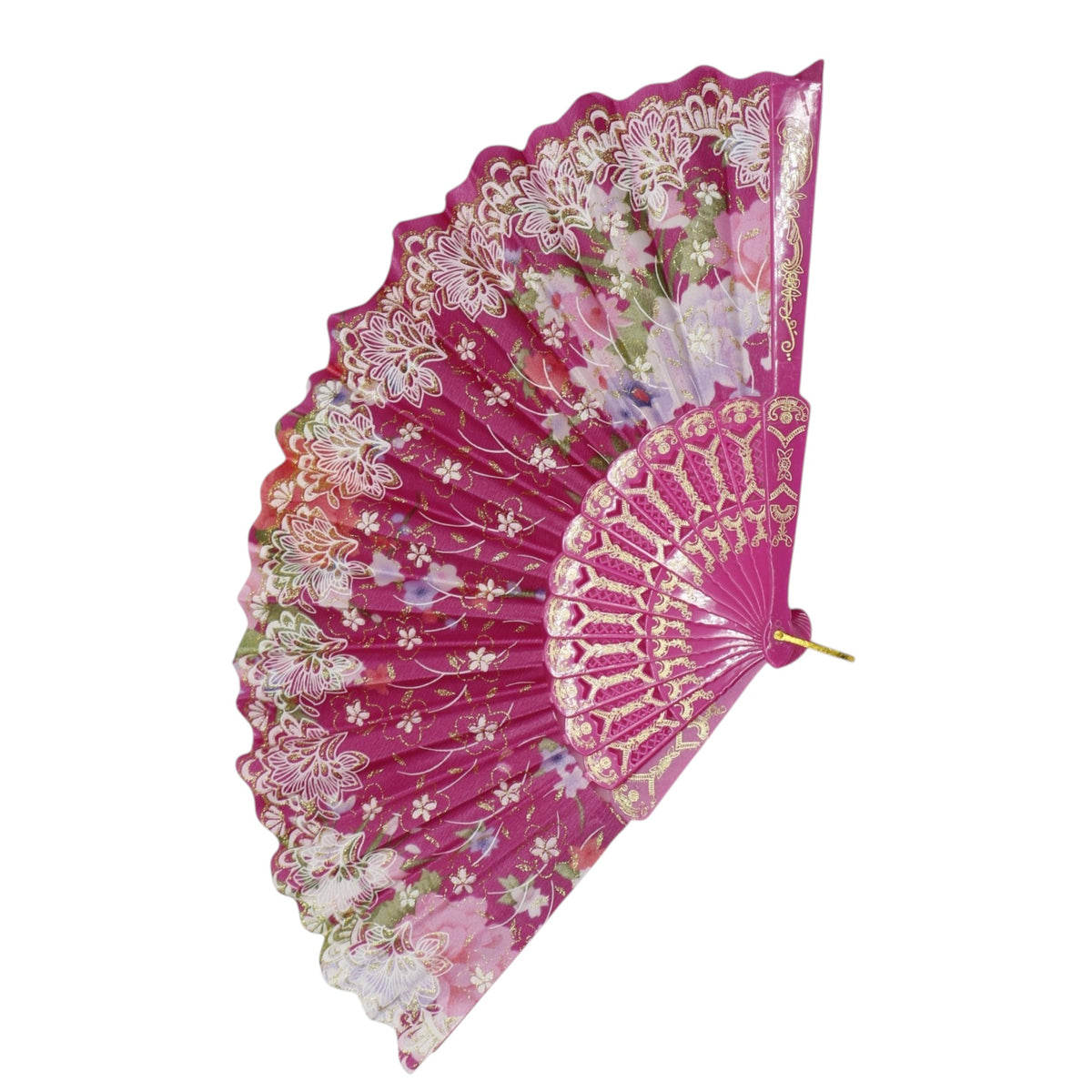 Gold Glitter Floral Colorful Hand Held Folding Fan JF6423-10 (12PC)