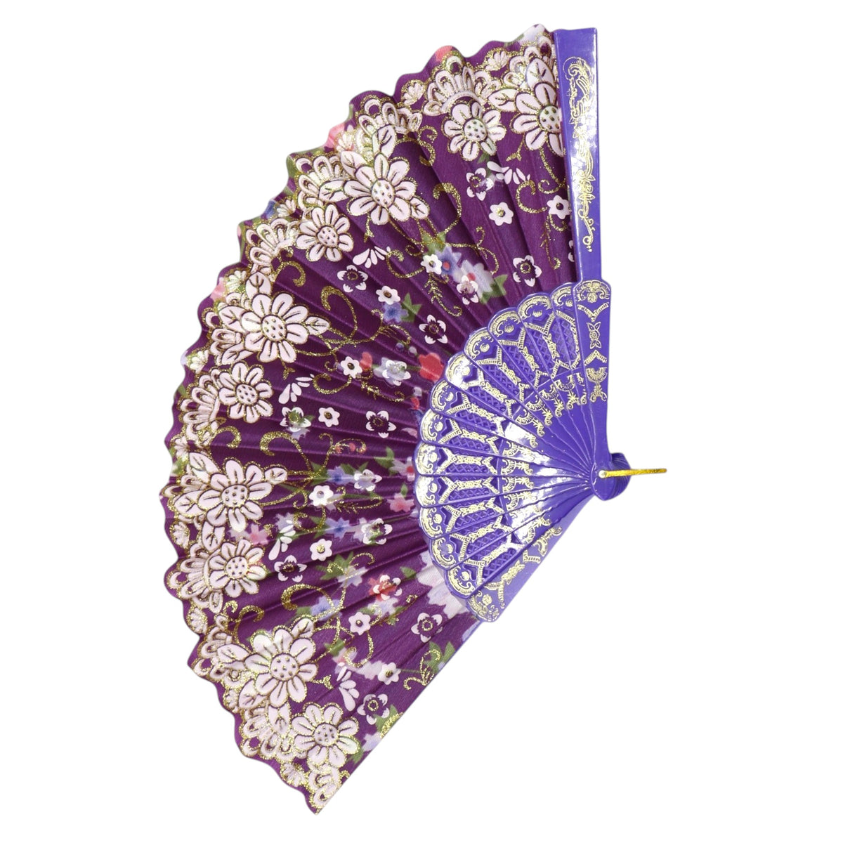 Gold Glitter Floral Colorful Hand Held Folding Fan JF6423-10 (12PC)