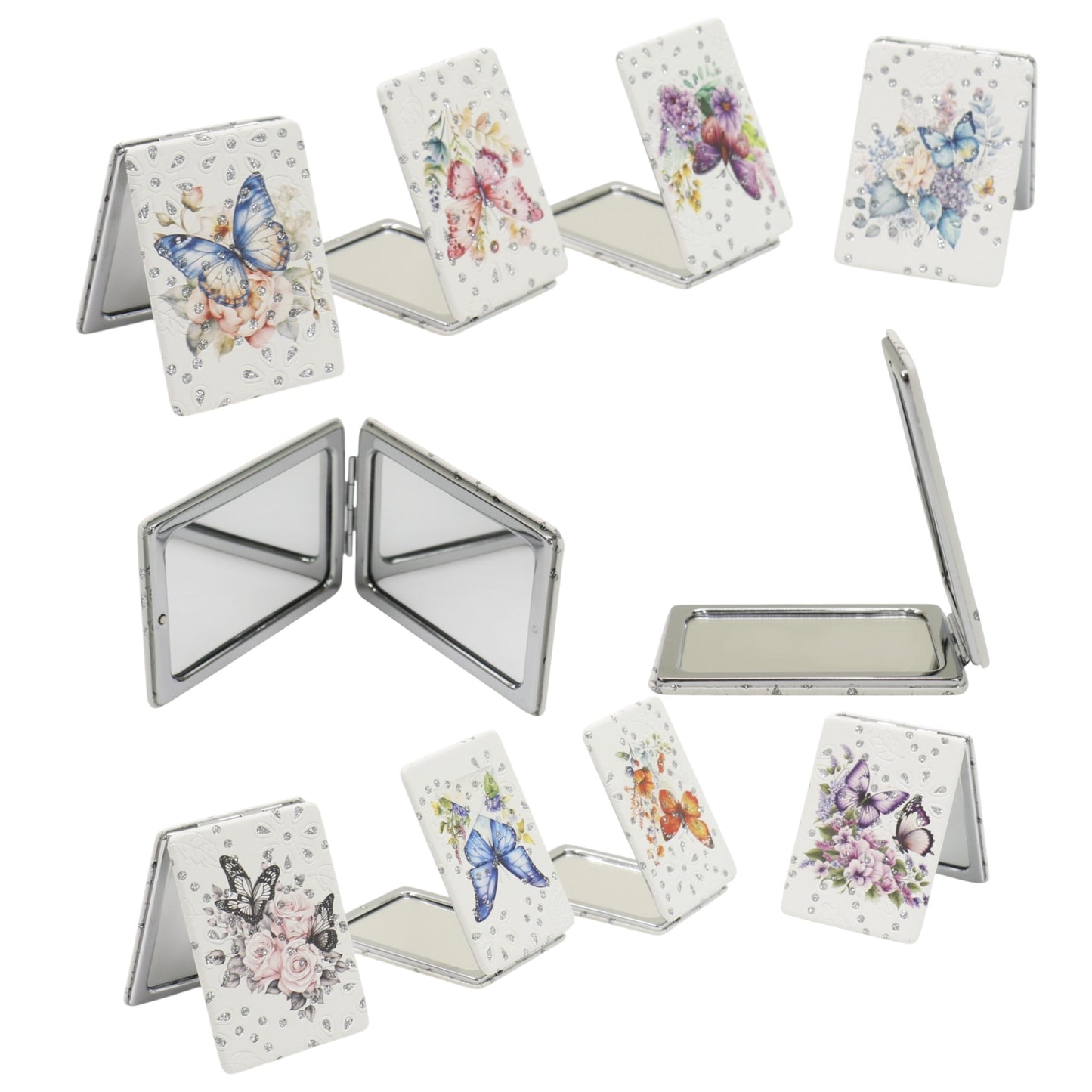 Butterfly Floral Rectangular Glitter Compact Makeup Mirror JM6423-16 (12PC)