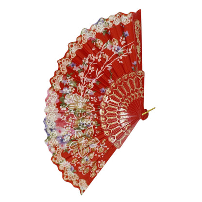 Gold Glitter Floral Colorful Hand Held Folding Fan JF6423-10 (12PC)