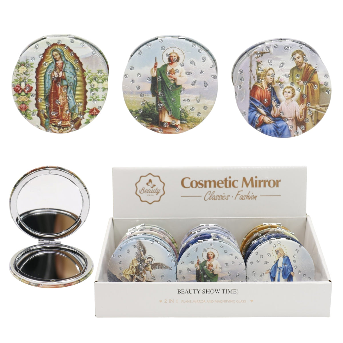 Religious Glitter Circular Compact Makeup Mirror JM6423-1 (12PC)