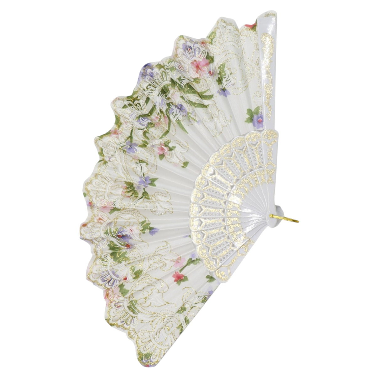 Gold Glitter Floral Colorful Hand Held Folding Fan JF6423-10 (12PC)