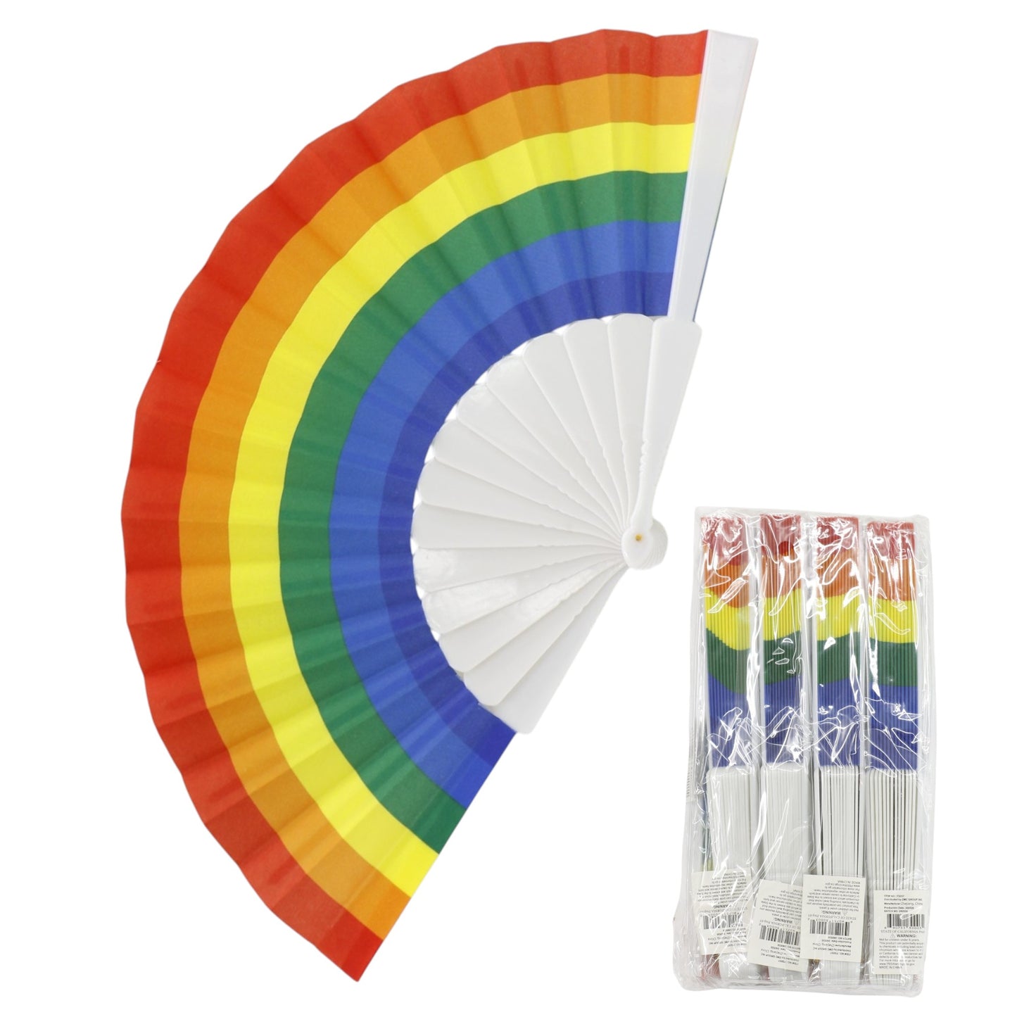 Rainbow Pride White Frame Hand Held Folding Fan FS057! (12PC)
