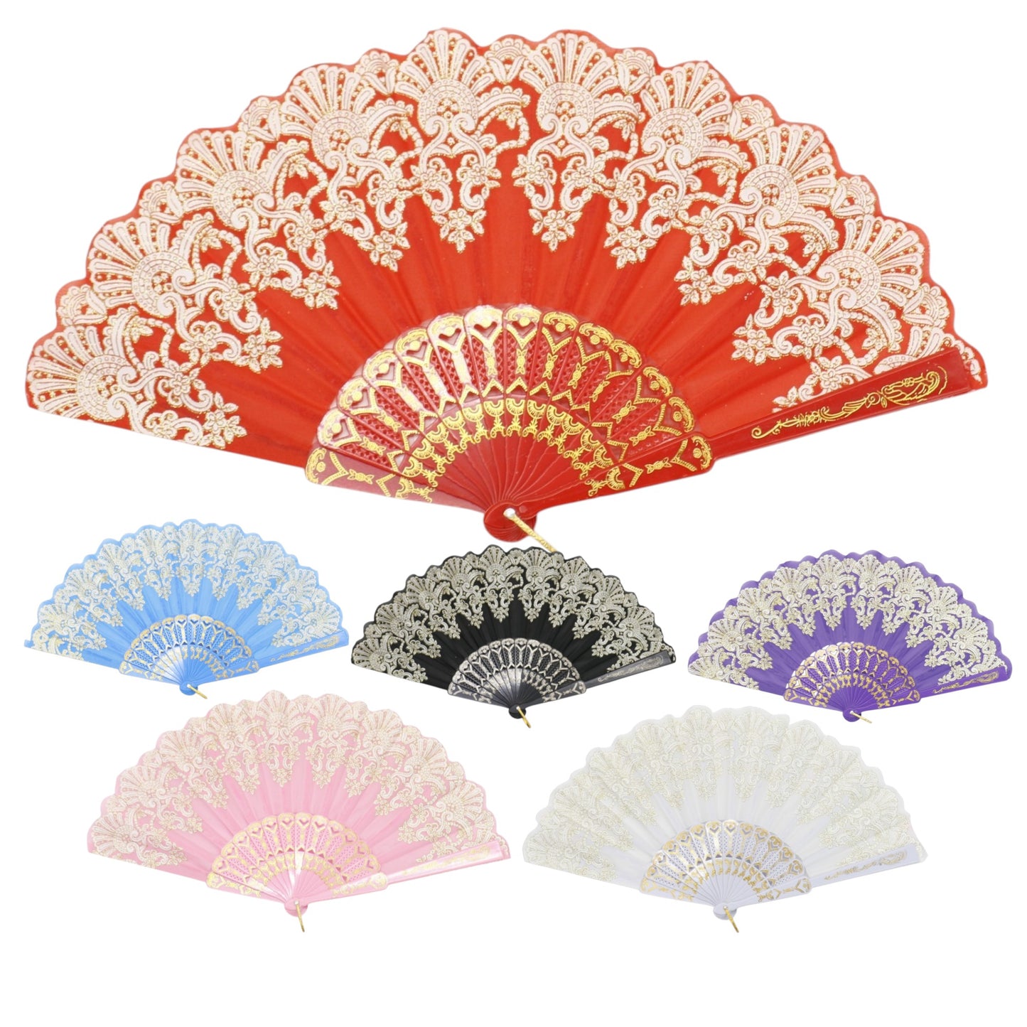 Colorful Gold Floral Glitter Handheld Folding Fan FN161AA (12PC)