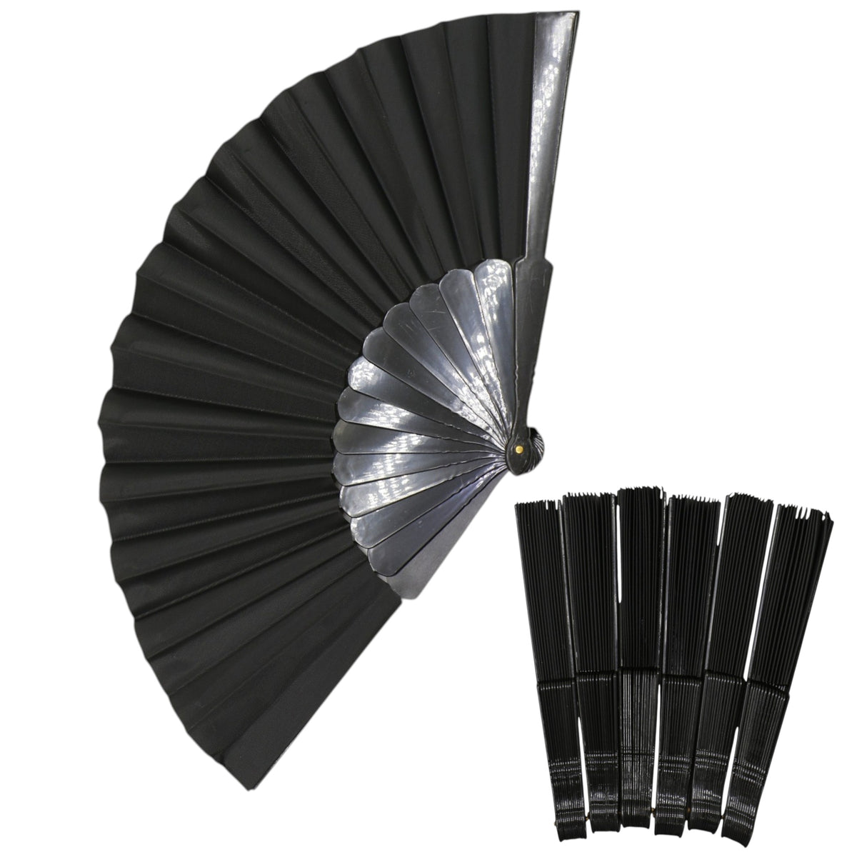 Black On Black Frame Hand Held Folding Fan JF6323-20 (12PC)