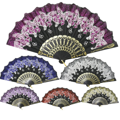 Butterfly Floral Glitter Handheld Folding Fan FNSZ09 (12PC)