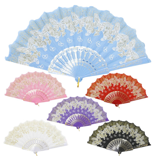 Colorful Butterfly Floral Glitter Handheld Folding Fan FNSZ-01 (12PC)