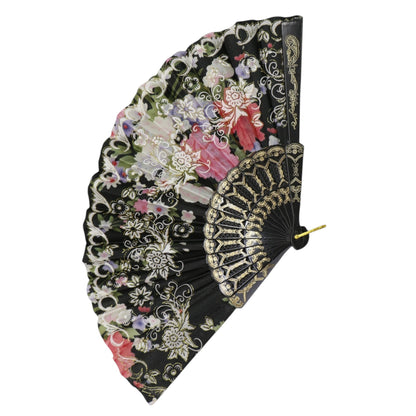 Gold Glitter Floral Colorful Hand Held Folding Fan JF6423-10 (12PC)