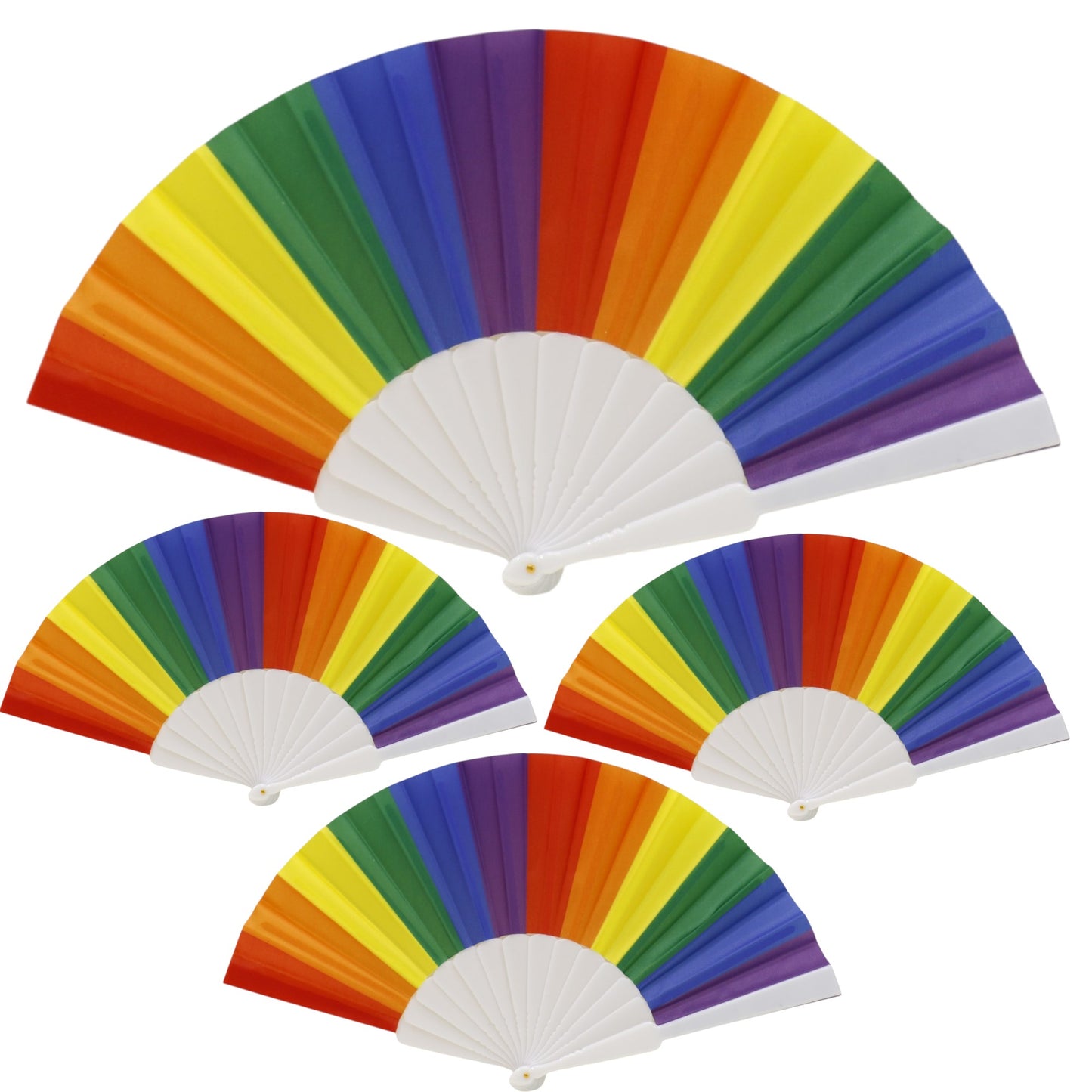 Rainbow Pride White Frame Hand Held Folding Fan FN05! (12PC)