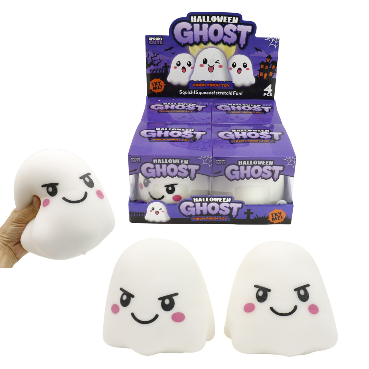 Jumbo 6 Inch Halloween Ghost Fluffy Squishy Toy SS6813-34 (4PC)