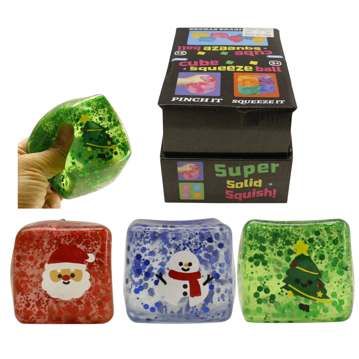 Christmas Glitter Cube Squishy Toy SS6821-9 (12PC)