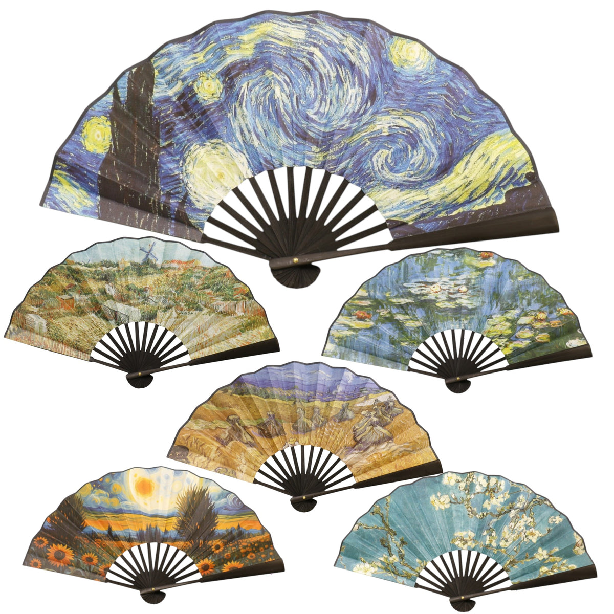 Hand Fan Oil Painting Variety Double Side Print Folding Fan SZ04-2603 (12PC)