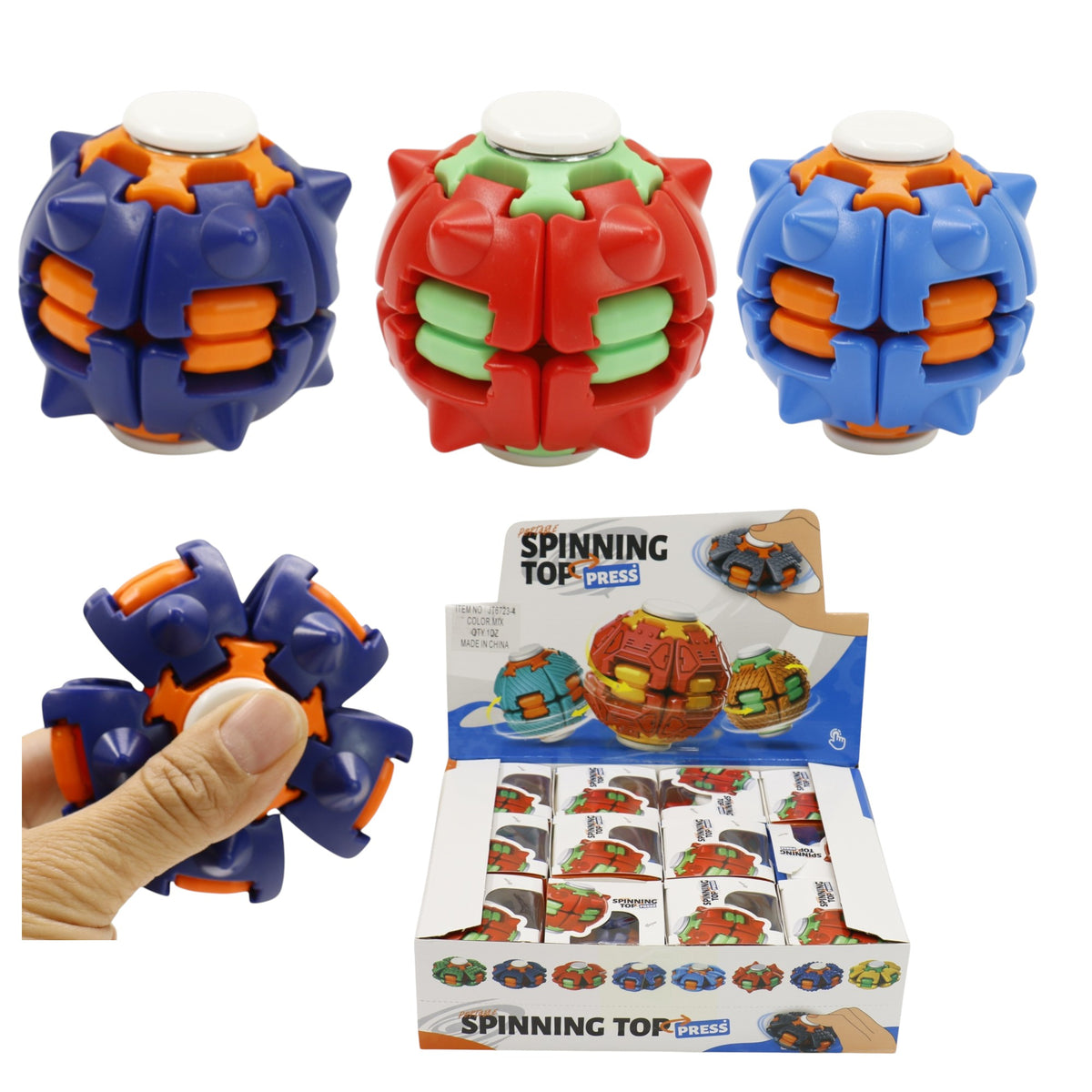 Press to Spin Fidget Spinner HelixCore Rotating Stress Ball Fidget Toy JT6723-4 (12PC)