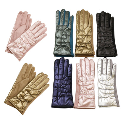Women's Metallic Quilted Puffer Texting Gloves GL6830-16 (12PAIR)