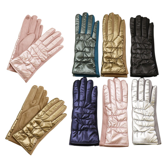 Women's Metallic Quilted Puffer Texting Gloves GL6830-16 (12PAIR)