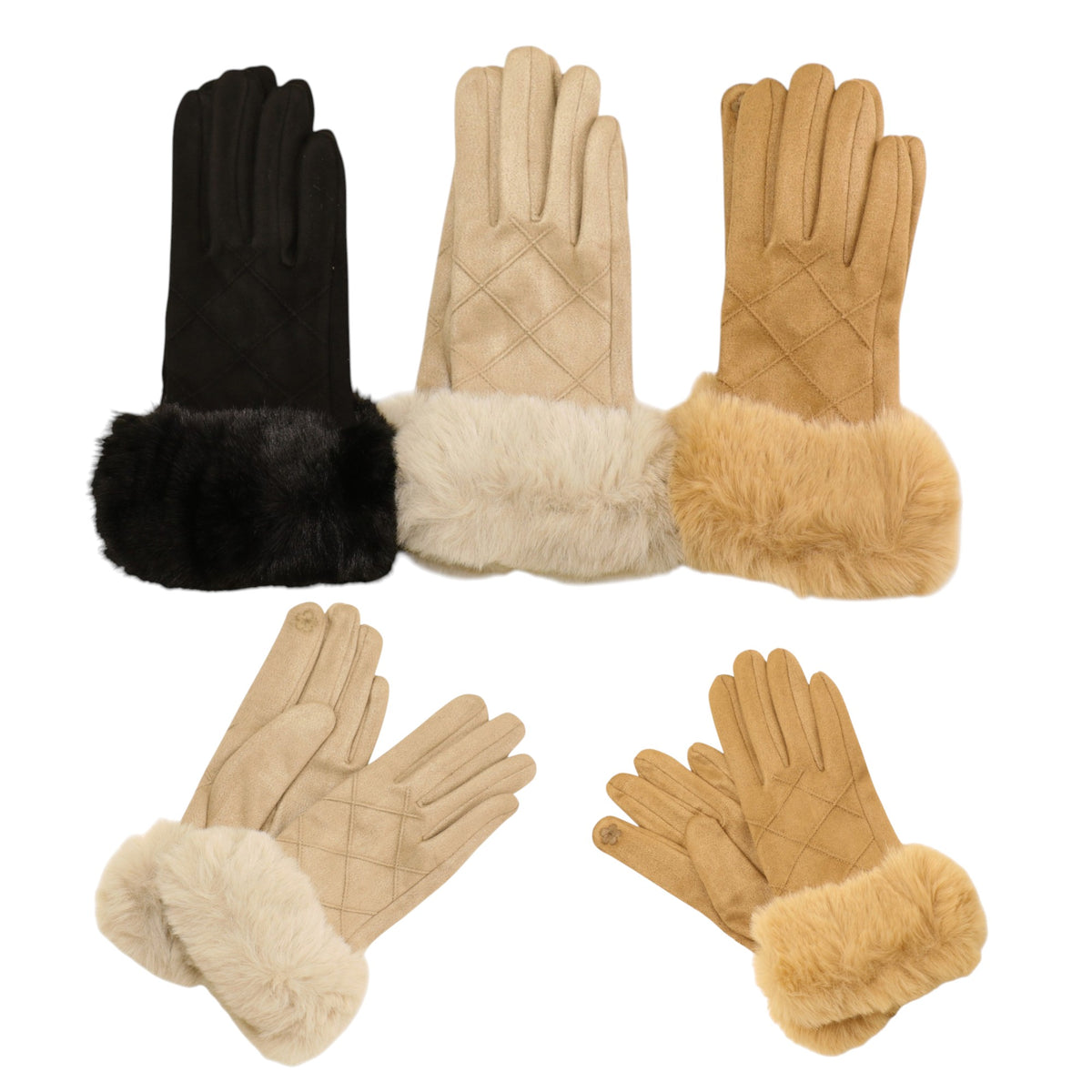 Fur Cuff Suede Texting Gloves GL6830-10 (12PAIR)