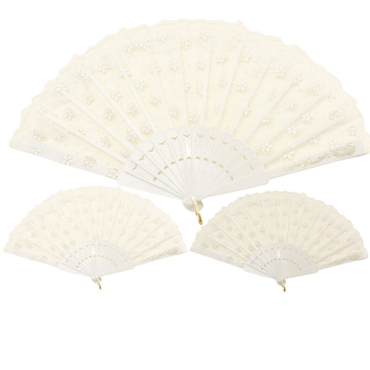 White Lace Transparent Gold Glitter Flora Hand Held Folding Fan JF6804-30A (12PC)
