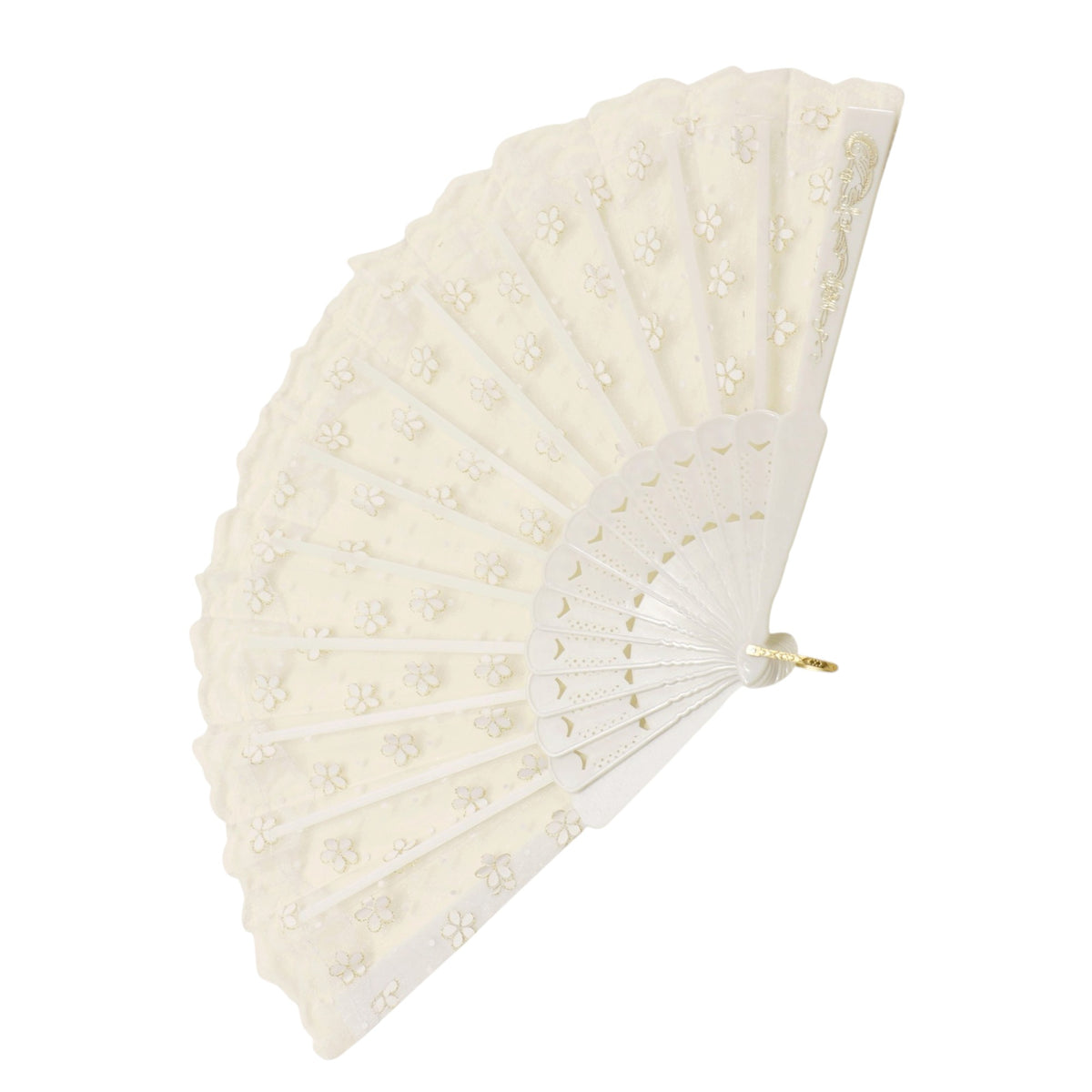 White Lace Transparent Gold Glitter Flora Hand Held Folding Fan JF6804-30A (12PC)