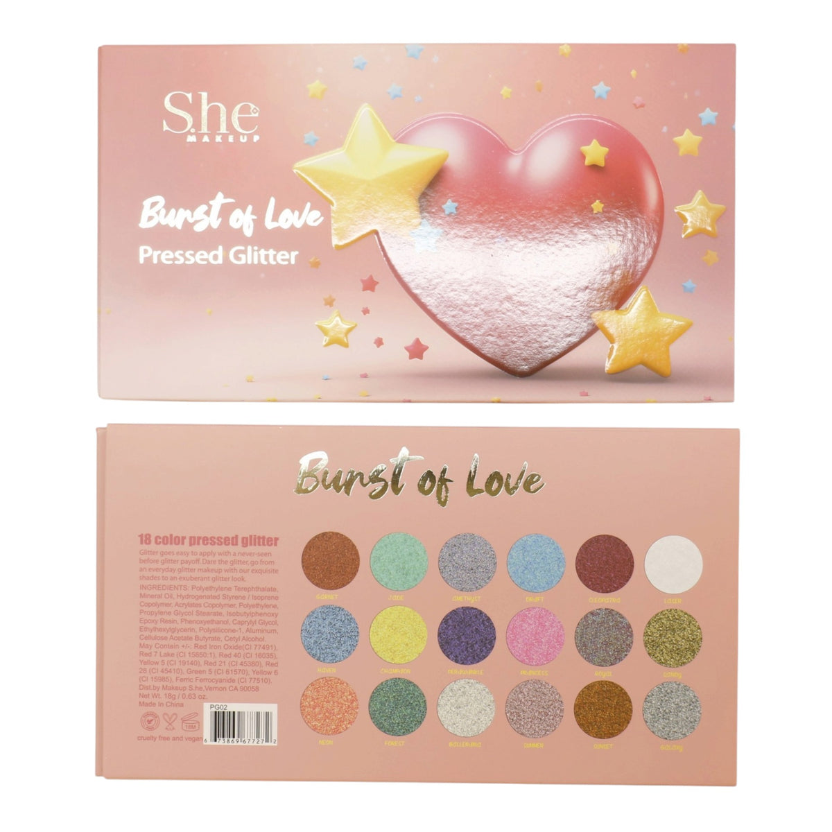 S. He 18 Color Pressed Glitter Palette PG02 (6PK)