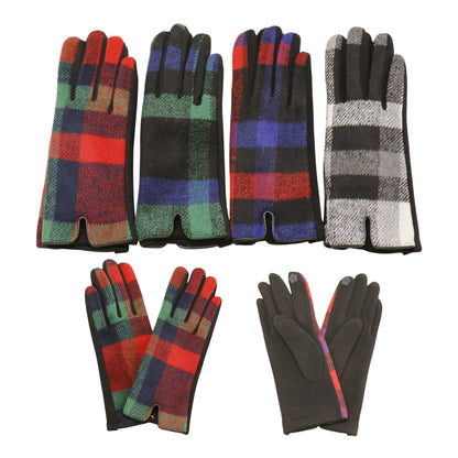 Women's Plaid Gloves Touch Screen Gloves GL6830-1 (12PAIR)