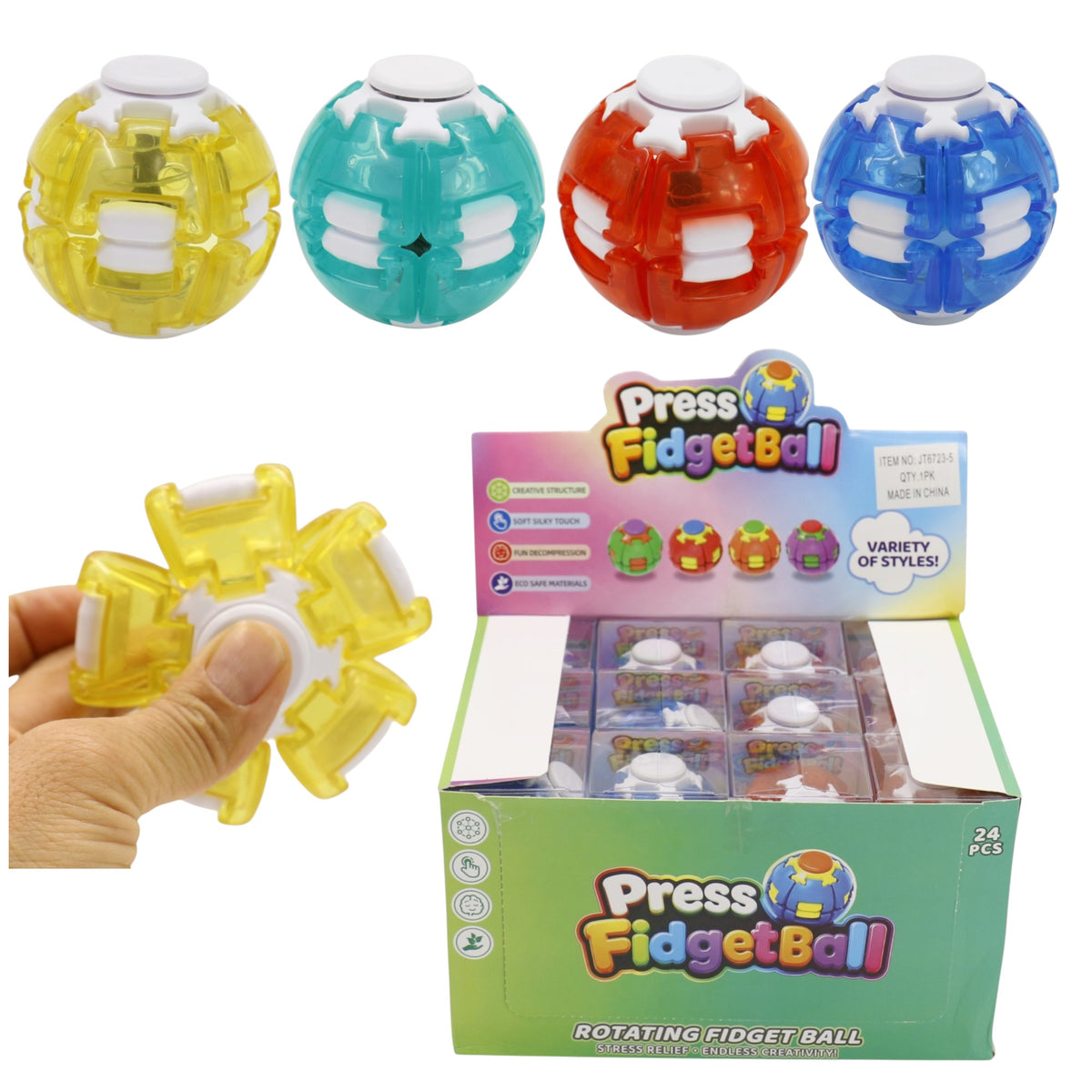 Press to Spin Fidget Spinner HelixCore Rotating Stress Ball Fidget Toy JT6723-5 (24PC)