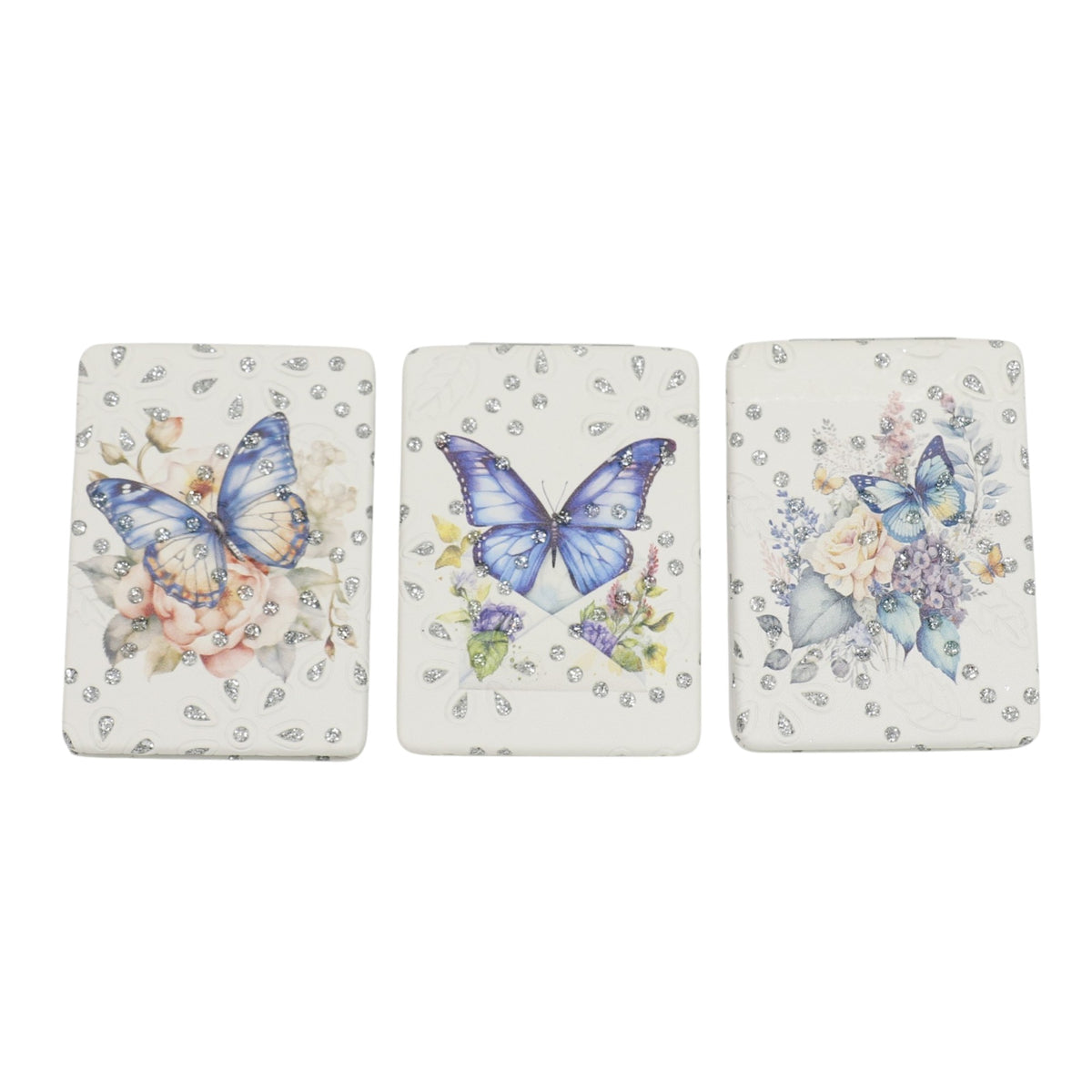 Butterfly Floral Rectangular Glitter Compact Makeup Mirror JM6423-16 (12PC)