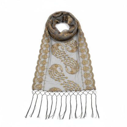 Peacock Sequin Chiffon Embellished Fringe Sheer Shawl Wrap Scarf SC309P. (12pc)