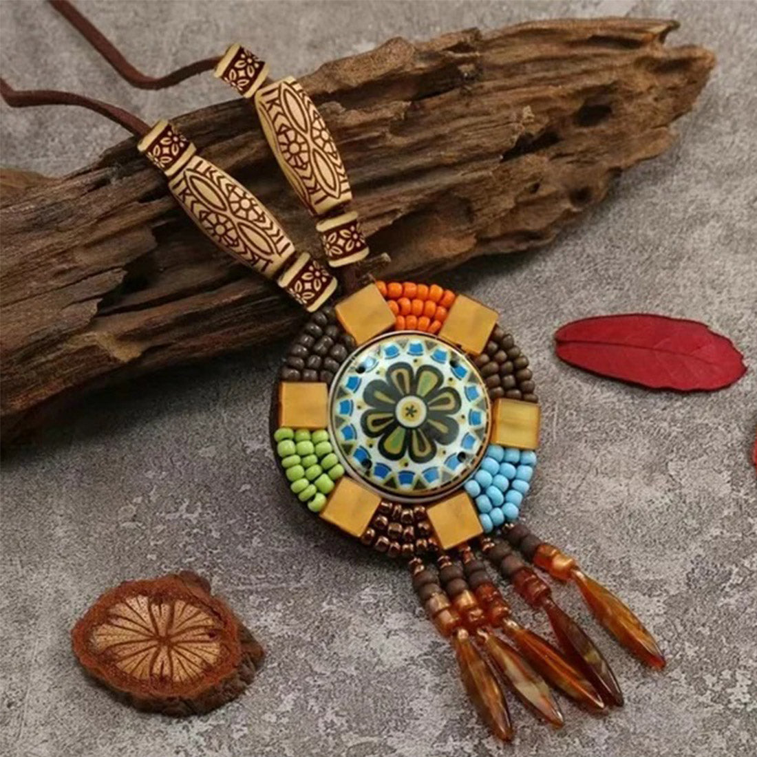 Wood Bead Boho Long Sweater Necklace NK2505-38 (12PCS)