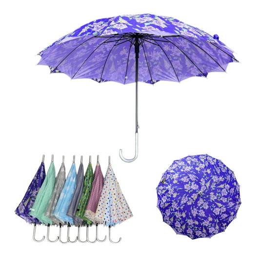Double Layered Adults Floral 16 Panel Umbrella UM6011. (12PC)