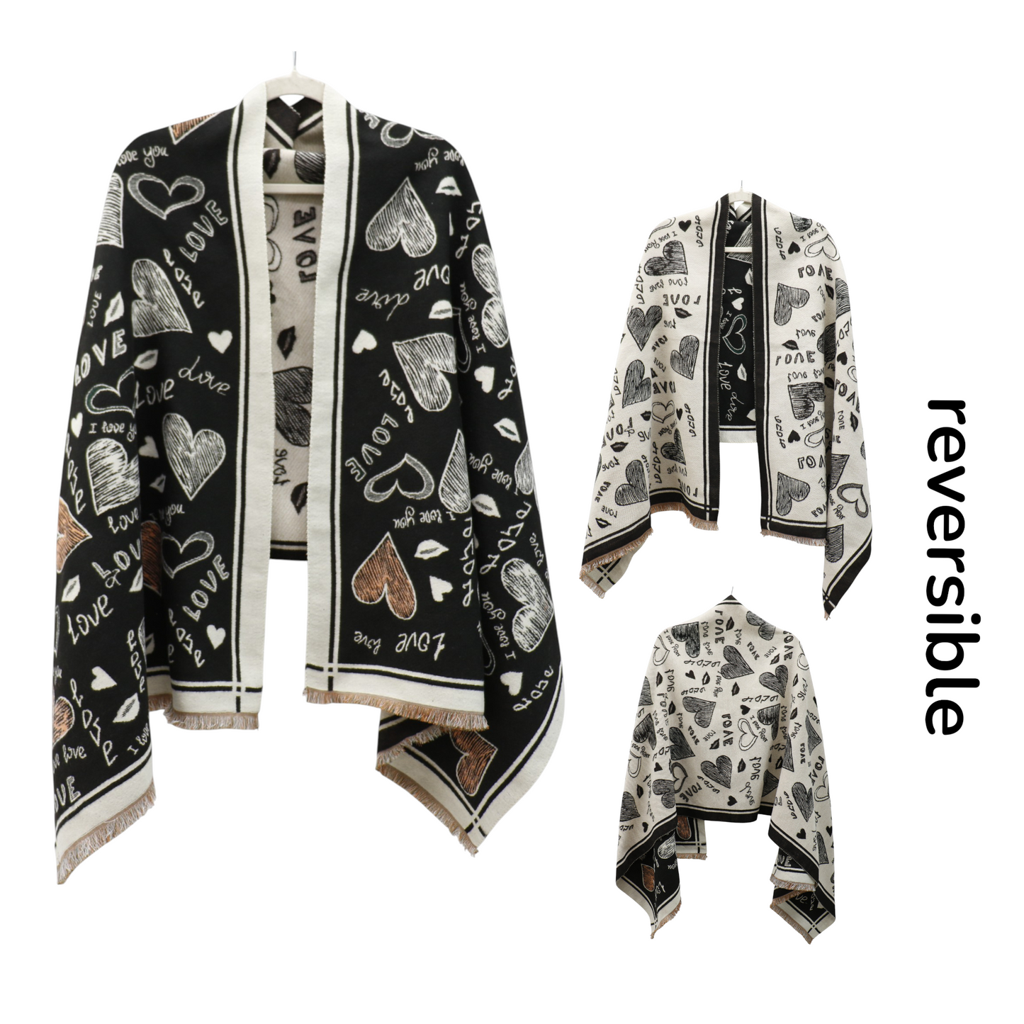 Cashmere Feel Winter Reversible Love N Heart Pattern Scarves SCF4827-23 (12PC)