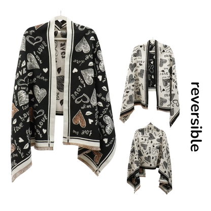 Cashmere Feel Winter Reversible Love N Heart Pattern Scarves SCF4827-23 (12PC)