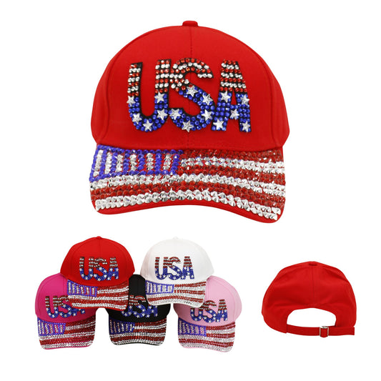 American Flag Rhinestone Studded CAP HA6323-6 (12PC)